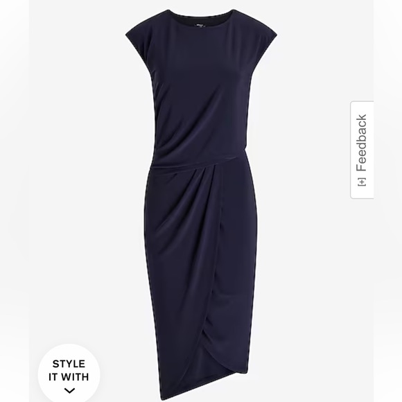 EXPRESS Crew Neck Cap Sleeve Ruched Draped Midi Sheath Dress NWT - Picture 4 of 5